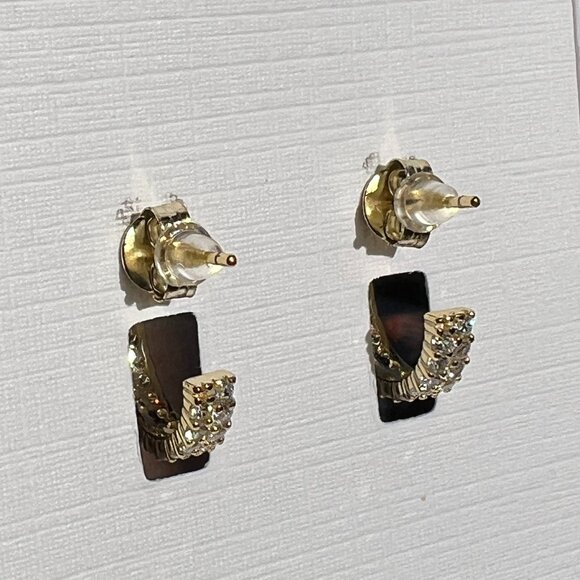 Diamonique Pavé Huggie Hoop Earrings Gold Plated Sterling Silver NEW - Picture 11 of 11